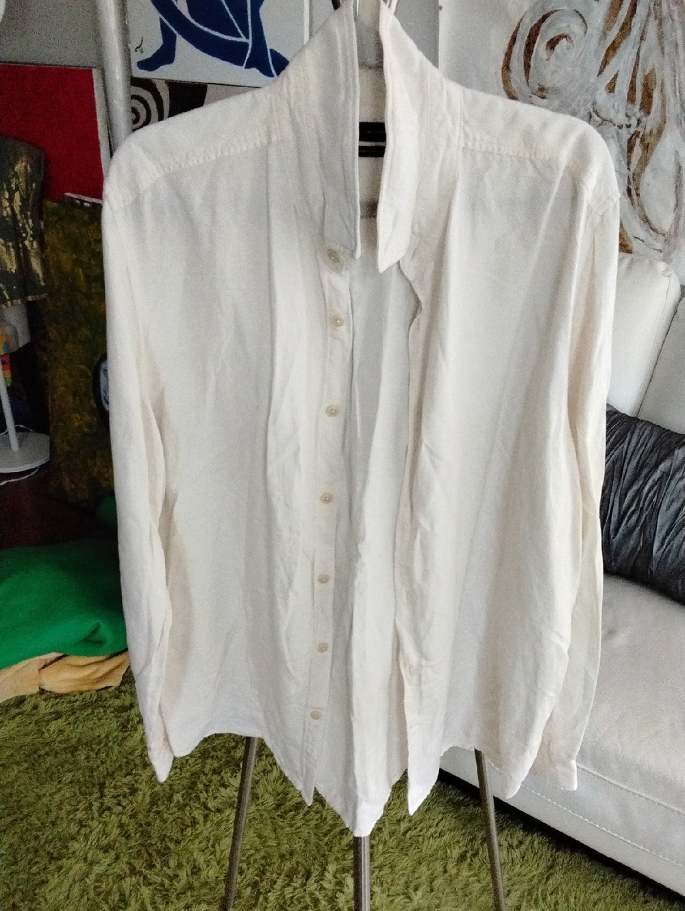 Simons Cream Button-Up Shirt with Black Labels